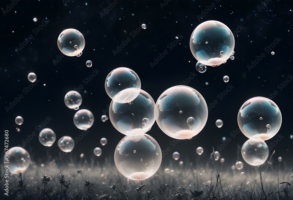 Bubbles floating on a black background with the words bubbles on the bottom Bubbles floating on a black background with the words bubbles on the bottom