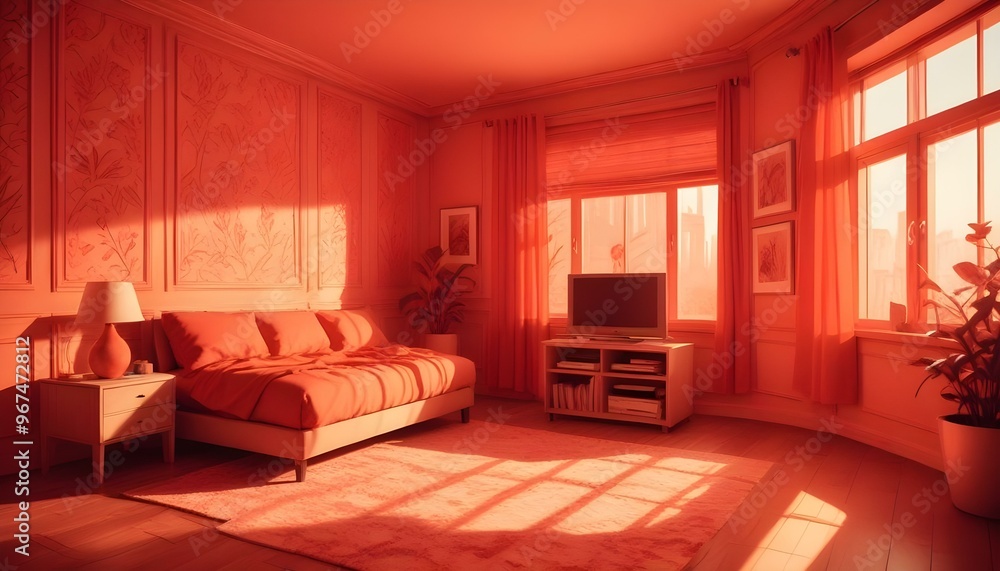 Photo interior modern design room 3d illustration; Photo interior modern design room 3d illustration;