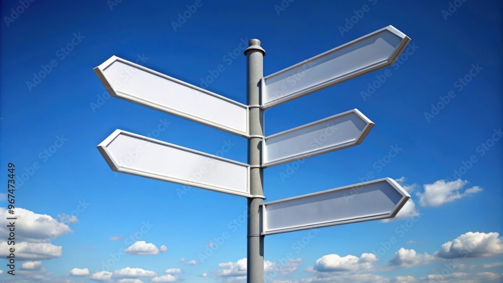 Directional signposts against a clear blue sky , direction, sign, blank, sky, blue, navigation, guidance, destination Directional signposts against a clear blue sky , direction, sign, blank, sky, blue, navigation, guidance, destination