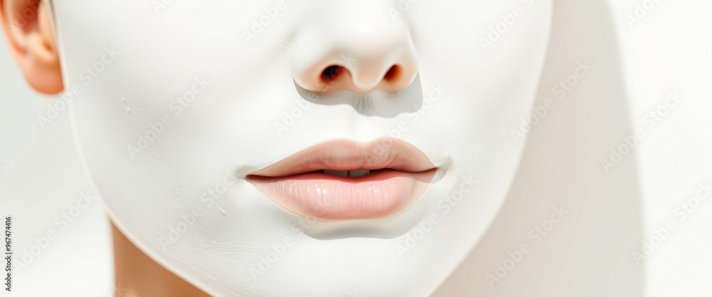 Close-up of lips and nose with white face mask