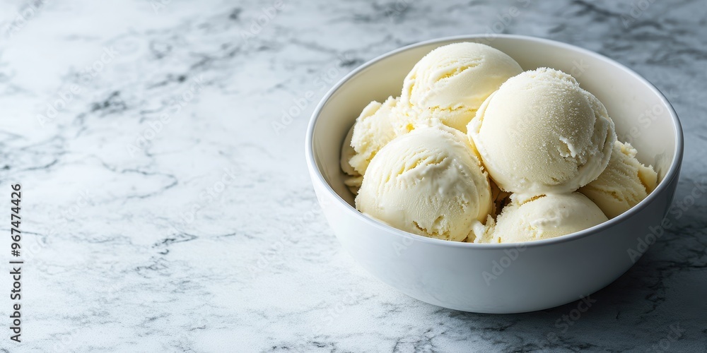 A bowl of creamy vanilla ice cream, smooth and inviting, perfect for dessert or a refreshing treat on a warm day. A bowl of creamy vanilla ice cream, smooth and inviting, perfect for dessert or a refreshing treat on a warm day.