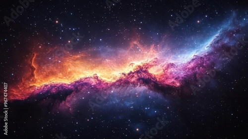 Fototapeta Naklejka Na Ścianę i Meble -  mesmerizing deep space panorama featuring a vivid nebula swirling galaxies and countless stars creating a cosmic tapestry of purples blues and golden hues