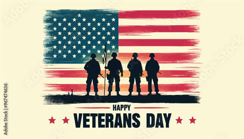 Veterans day poster. Veteran's day illustration with american flag, 11th November, Vector illustration
