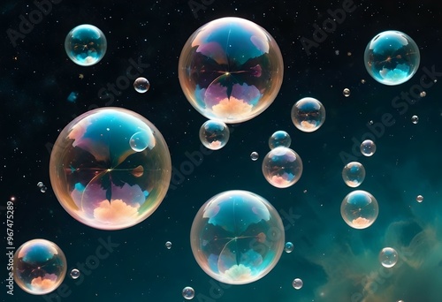 Bubbles floating on a black background with the words bubbles on the bottom