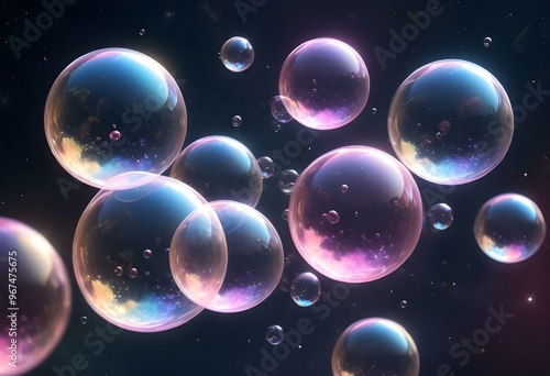 Bubbles floating on a black background with the words bubbles on the bottom