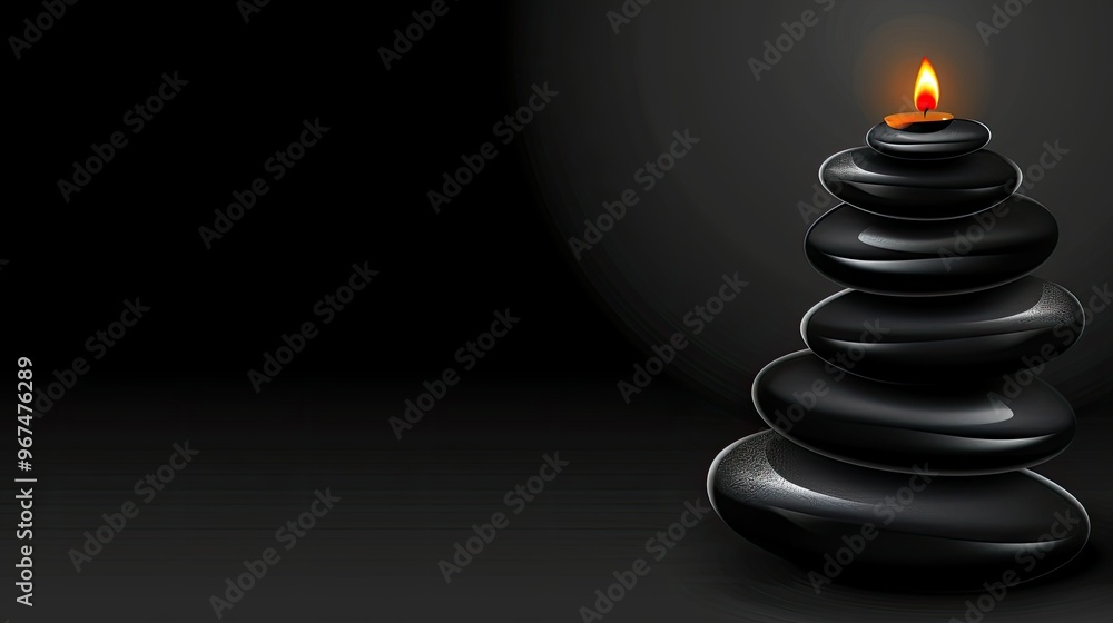 Black hot stone and candle spa background Black hot stone and candle spa background