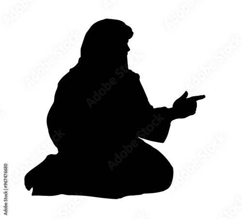 Vector drawing. Woman sitting on the ground