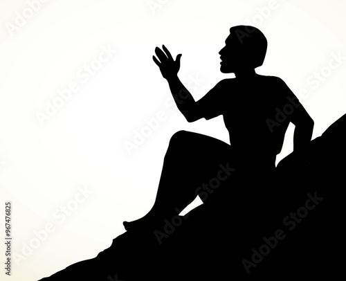 Vector drawing. Man sitting on the rock