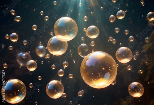 Bubbles floating on a black background with the words bubbles on the bottom