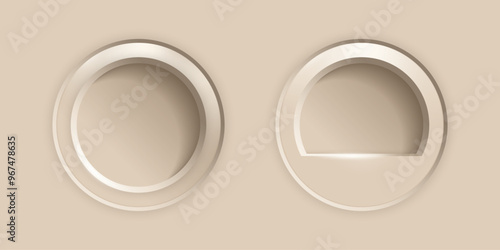 Set of round niches in a light beige wall with a podium and lighting. Vector illustration.