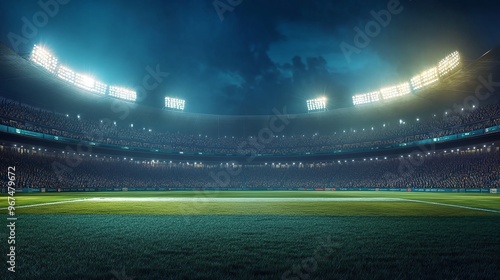 Vibrant cricket stadium aglow with fans in nocturnal view, part of contemporary sports complex in 3D rendering.