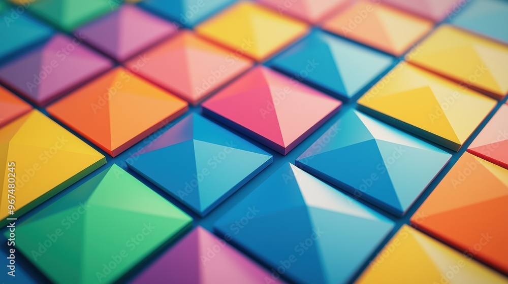 Overlapping triangles, vibrant minimalism, 3D illustration Overlapping triangles, vibrant minimalism, 3D illustration
