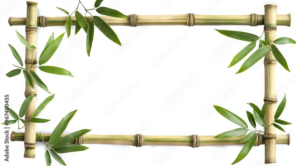 Naklejka premium Rectangular bamboo frame positioned horizontally, isolated