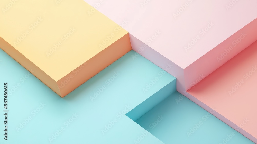 Geometric layering, pastel tones, 3D illustration Geometric layering, pastel tones, 3D illustration