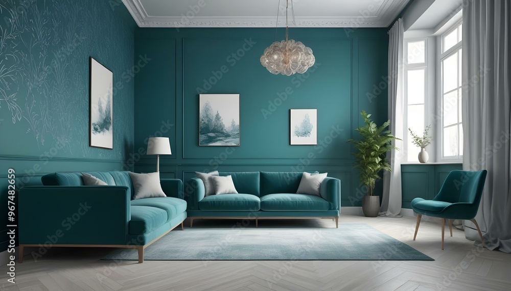 Fototapeta premium Photo interior modern design room 3d illustration;