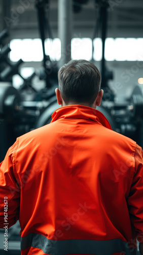 Back View of Man in Red Jacket