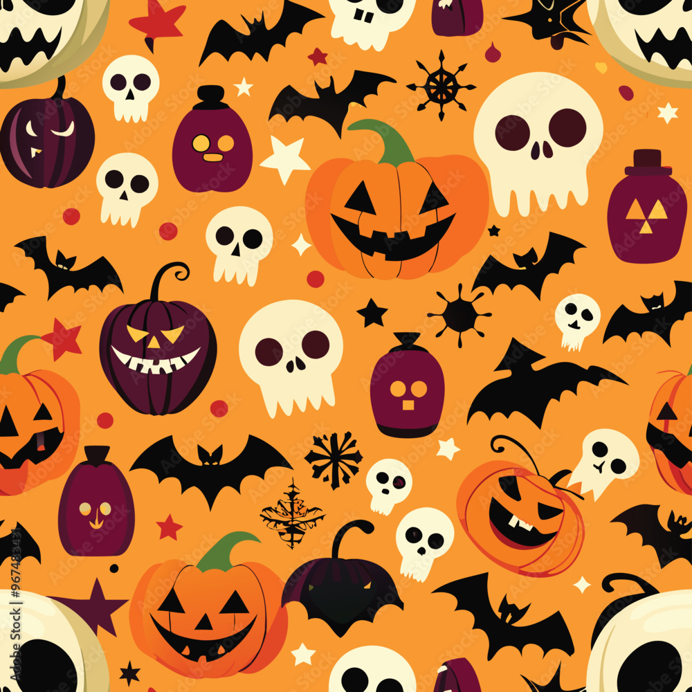 Naklejka premium Halloween Seamless Pattern Vector Design
