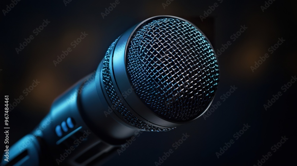 a modern microphone with a streamlined design and visible buttons or connectors isolated on a dark background a modern microphone with a streamlined design and visible buttons or connectors isolated on a dark background