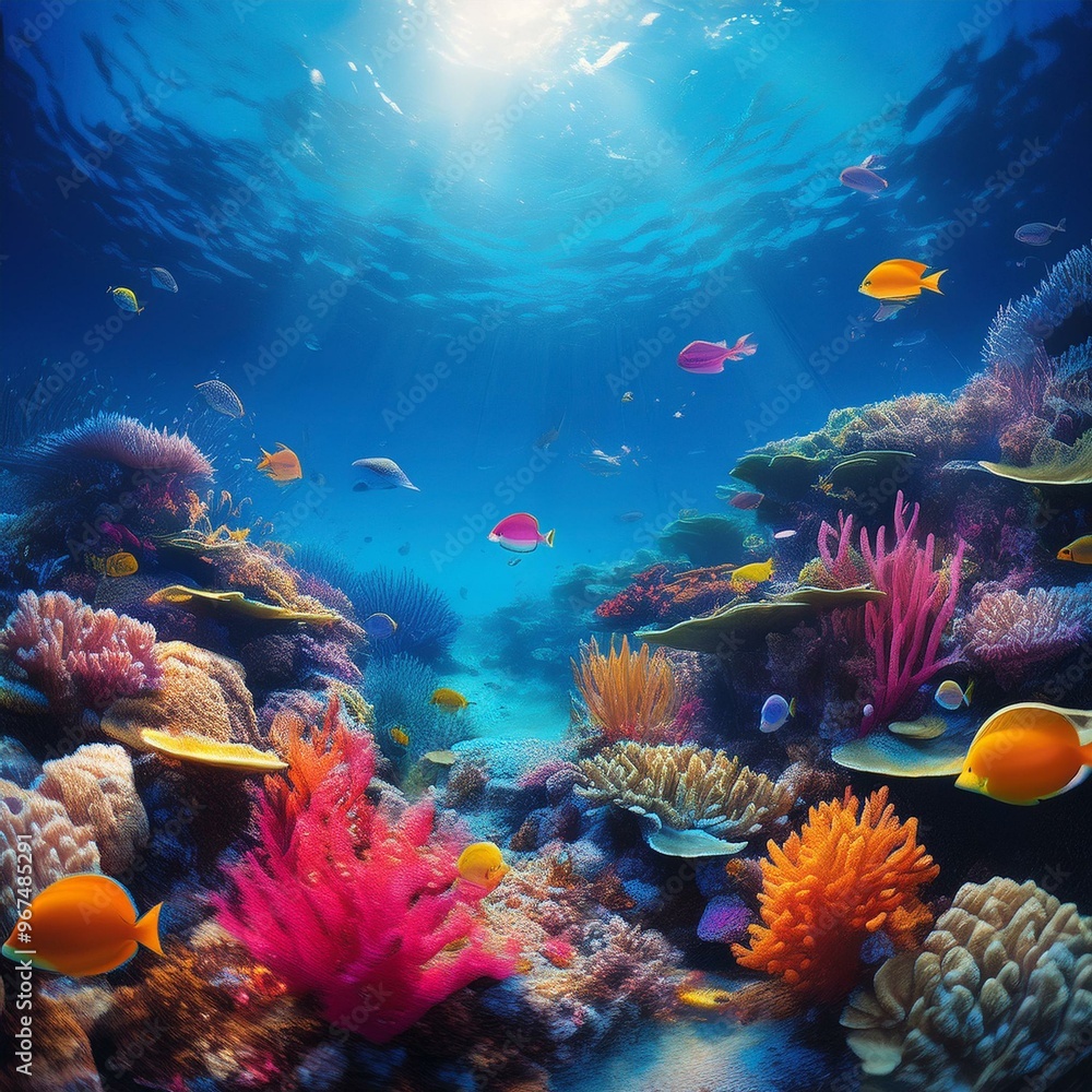 coral reef with fish, Coral Reef Panorama with Diverse Fish and Sea Creatures coral reef with fish, Coral Reef Panorama with Diverse Fish and Sea Creatures