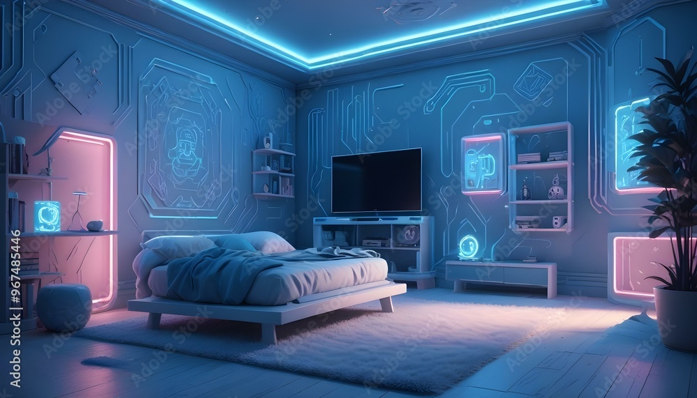 Photo interior modern design room 3d illustration; Photo interior modern design room 3d illustration;