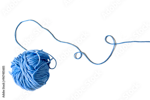 yarn ball of blue threads for knitting isolated on white background 