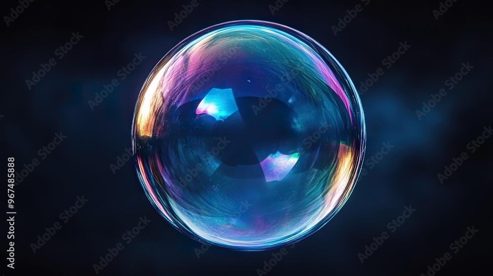 a shiny bubble with a smooth iridescent surface reflecting various colors isolated on a dark background a shiny bubble with a smooth iridescent surface reflecting various colors isolated on a dark background