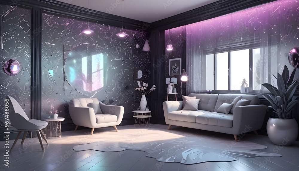 Photo interior modern design room 3d illustration; Photo interior modern design room 3d illustration;