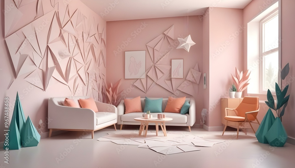 Photo interior modern design room 3d illustration; Photo interior modern design room 3d illustration;