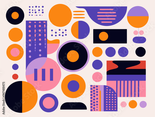 Colorful geometric pattern with circles and rectangles