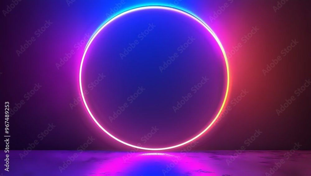 Abstract background with a glowing neon oval in pink and blue light. Abstract background with a glowing neon oval in pink and blue light.