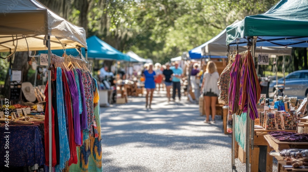 Obraz premium Colorful Scarves and Goods at an Outdoor Market