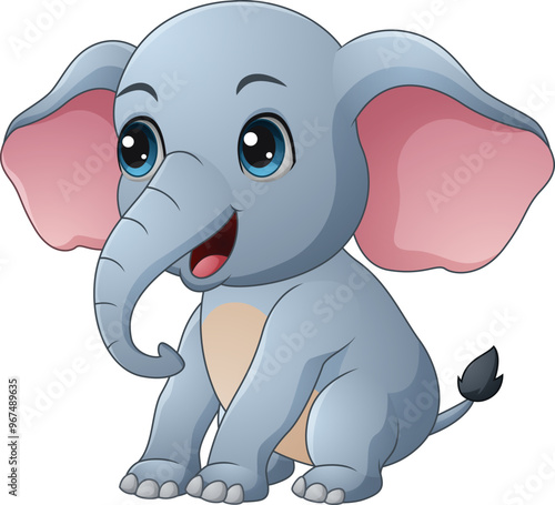 Cartoon cute elephant sit on white background