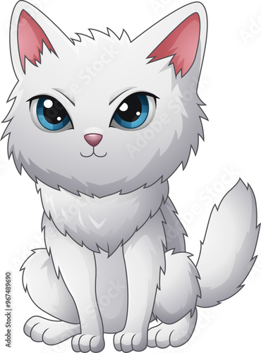 Cartoon cute Persia cat sit on white background