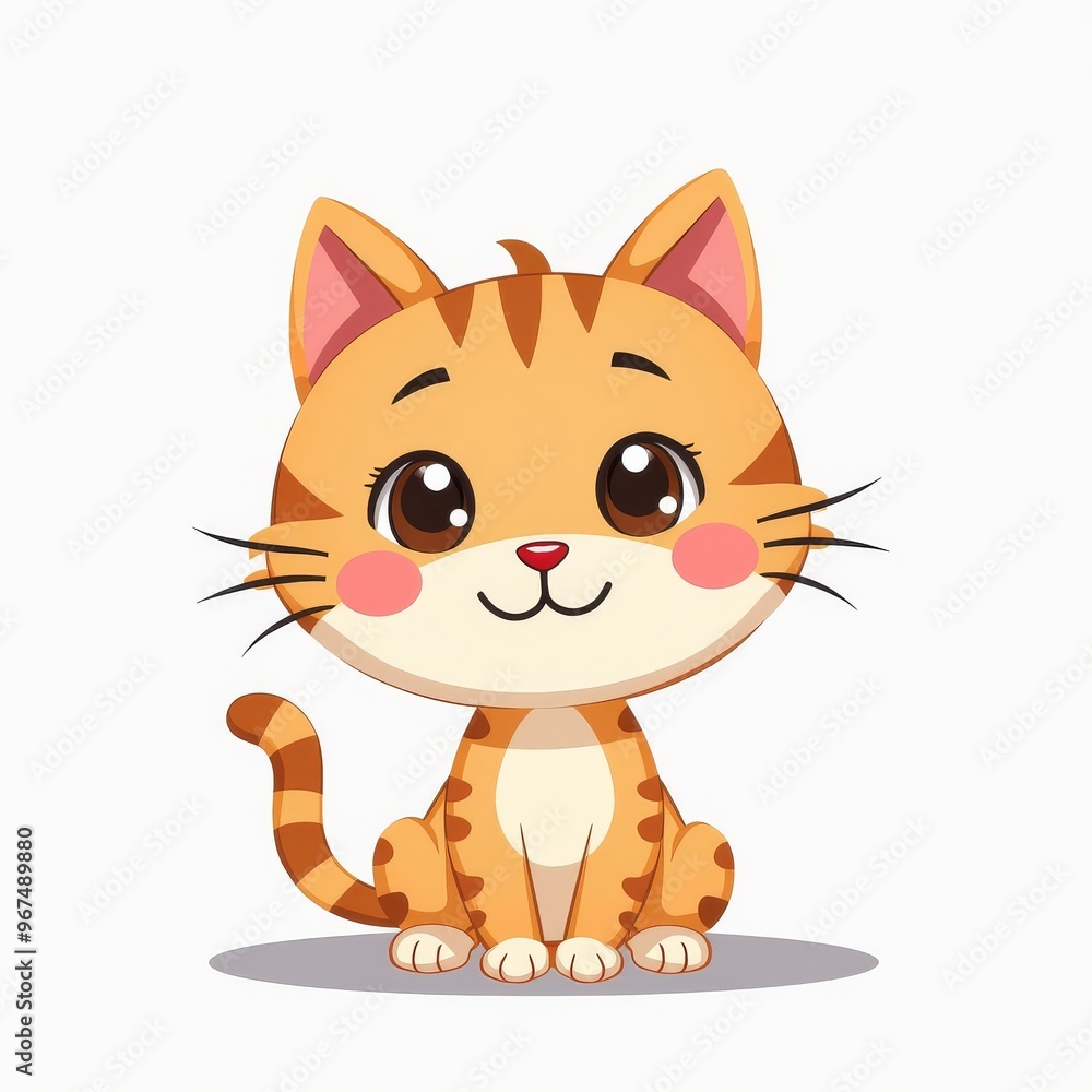 Cute Cartoon Orange Tabby Cat Illustration with Big Eyes on White Background, Perfect for Children's Books, Greeting Cards, and Animal Lovers. Cute Cartoon Orange Tabby Cat Illustration with Big Eyes on White Background, Perfect for Children's Books, Greeting Cards, and Animal Lovers.