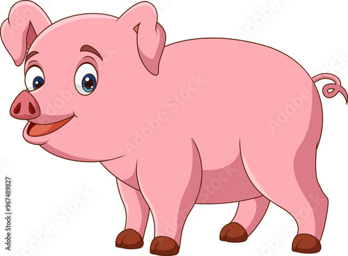 Cartoon cute pig happy on white background