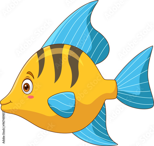 Cartoon cute fish summer on white background