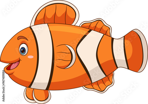 Cartoon cute clown fish on white background