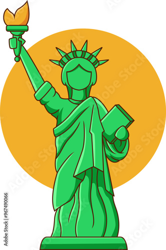 Cartoon liberty statue on white background