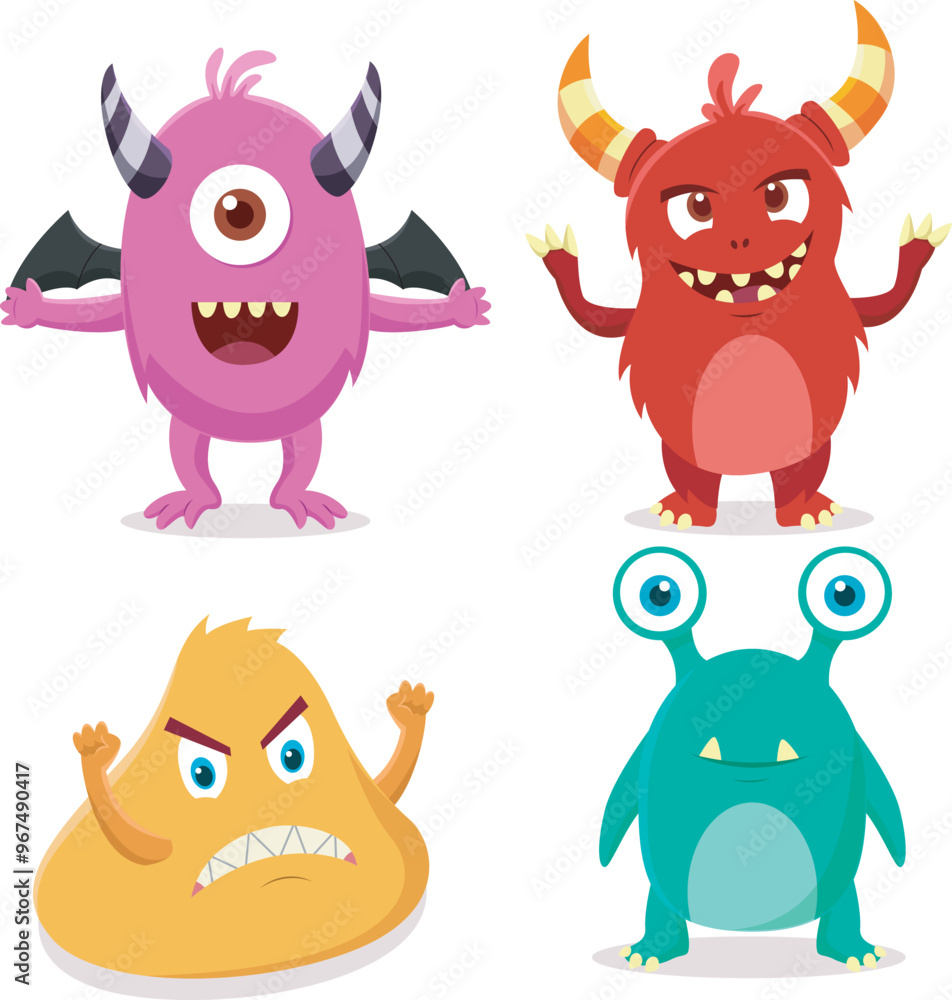 Cute happy monsters cartoon on white background Cute happy monsters cartoon on white background