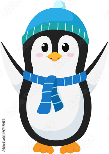 Cute happy penguin wear scarf cartoon
