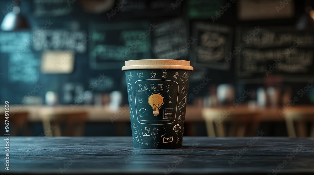 an education cup featuring elements like a chalkboard design or graduation imagery isolated on a dark background an education cup featuring elements like a chalkboard design or graduation imagery isolated on a dark background