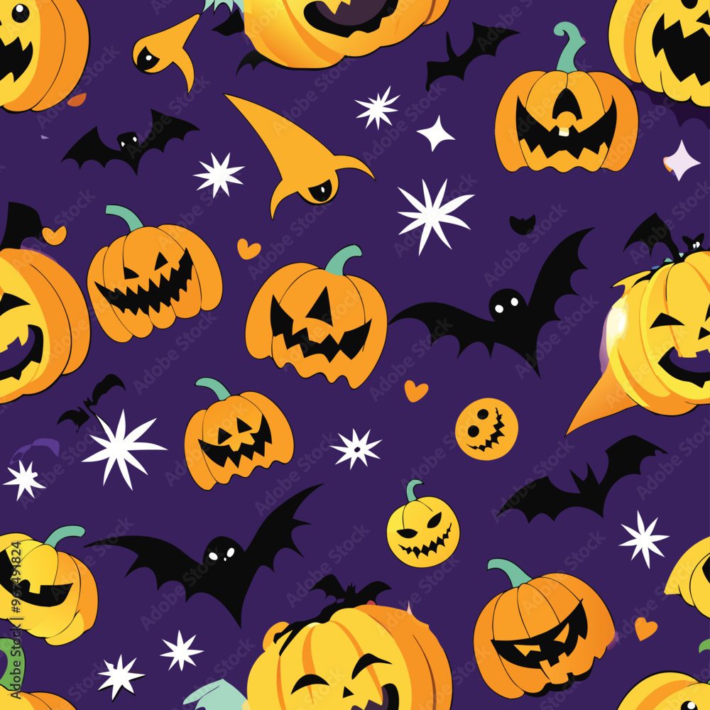 Fototapeta premium Halloween Seamless Pattern Vector Design