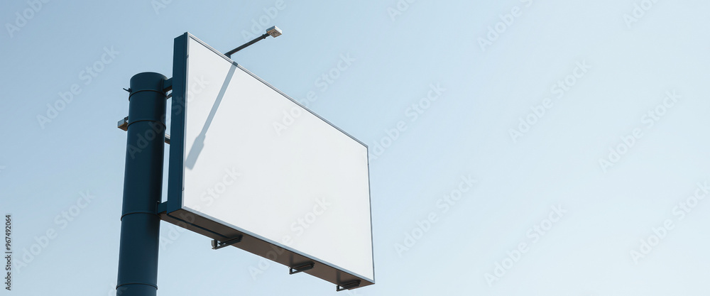 Obraz premium Blank Billboard with Light on Blue Sky Background