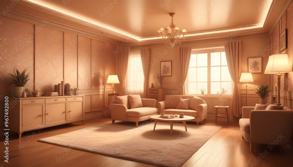 Fototapeta premium Photo interior modern design room 3d illustration;