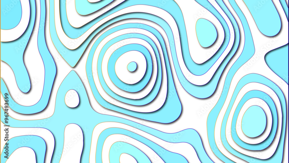 Abstract paper cut art background design for website template. Abstract blue wave background with paper cut shapes. Topography map concept or smooth origami paper cut.