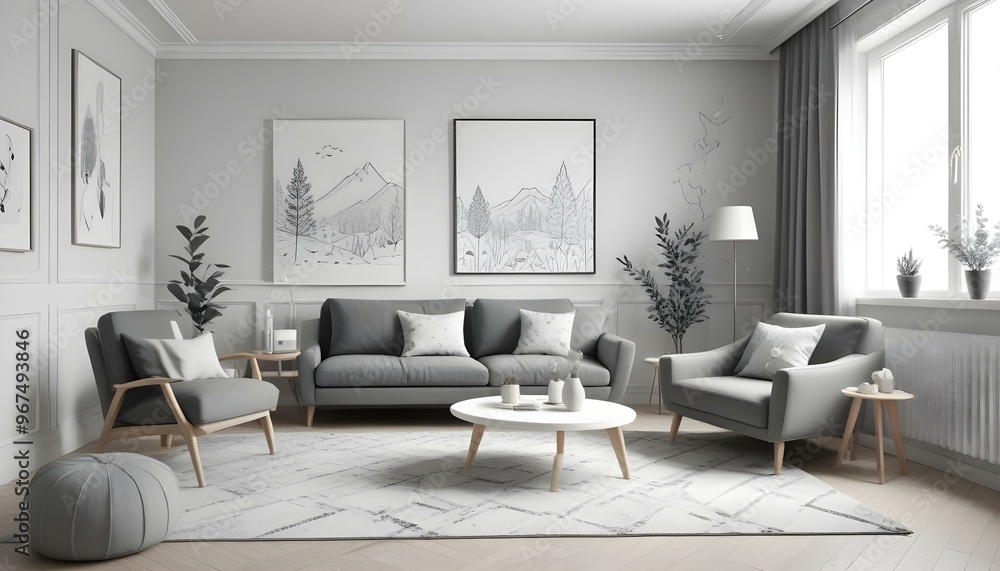 Photo interior modern design room 3d illustration; Photo interior modern design room 3d illustration;