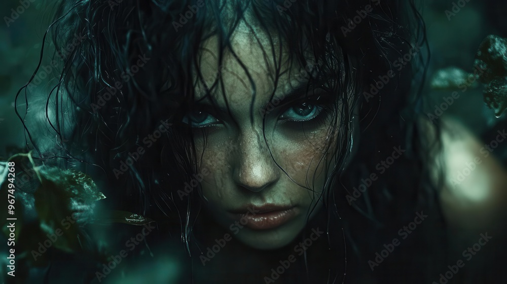 mysterious forest nymph with otherworldly features emerging from dark woods eerie lighting and muted colors create a haunting atmosphere evoking dark fairy tales mysterious forest nymph with otherworldly features emerging from dark woods eerie lighting and muted colors create a haunting atmosphere evoking dark fairy tales