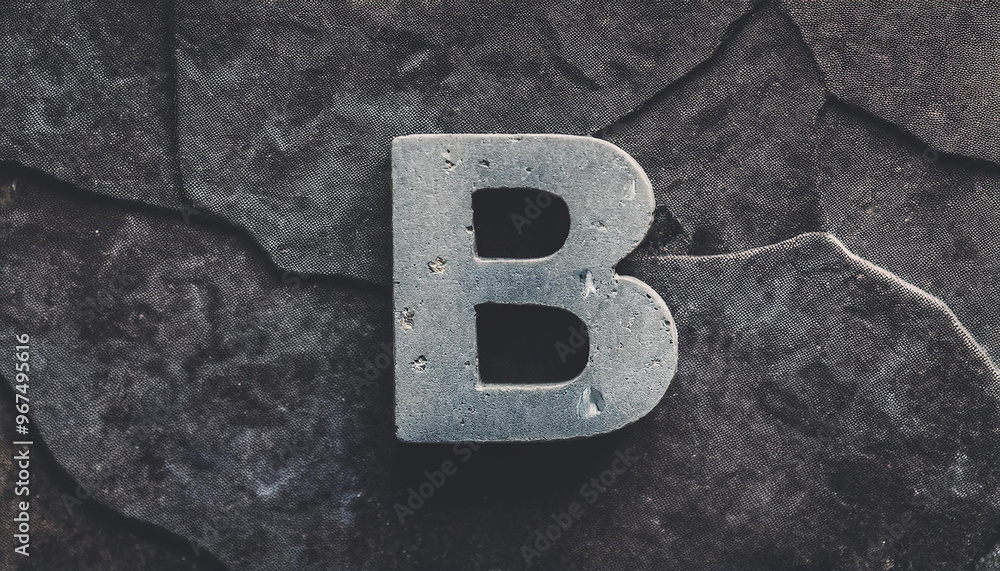 Stone letter 'B' on dark abstract rough background. Grunge wall with cracks and scratches effect. Stone letter 'B' on dark abstract rough background. Grunge wall with cracks and scratches effect.