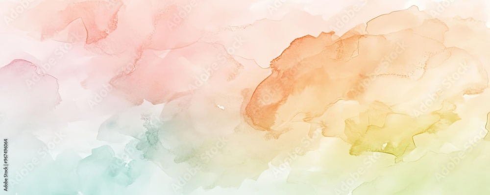 Obraz premium A soft, dreamy watercolor background featuring pastel hues of pink, orange, and green, perfect for various design projects.