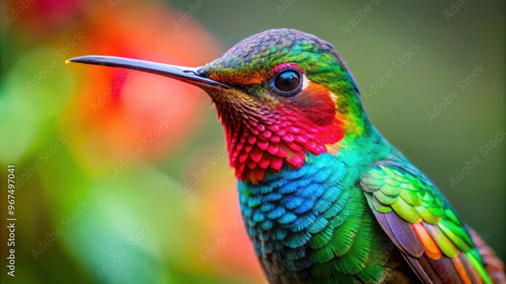 Obraz premium Vibrant hummingbird with red and green feathers, hummingbird, red, green, feathers, vibrant, colorful, bird, wildlife, nature